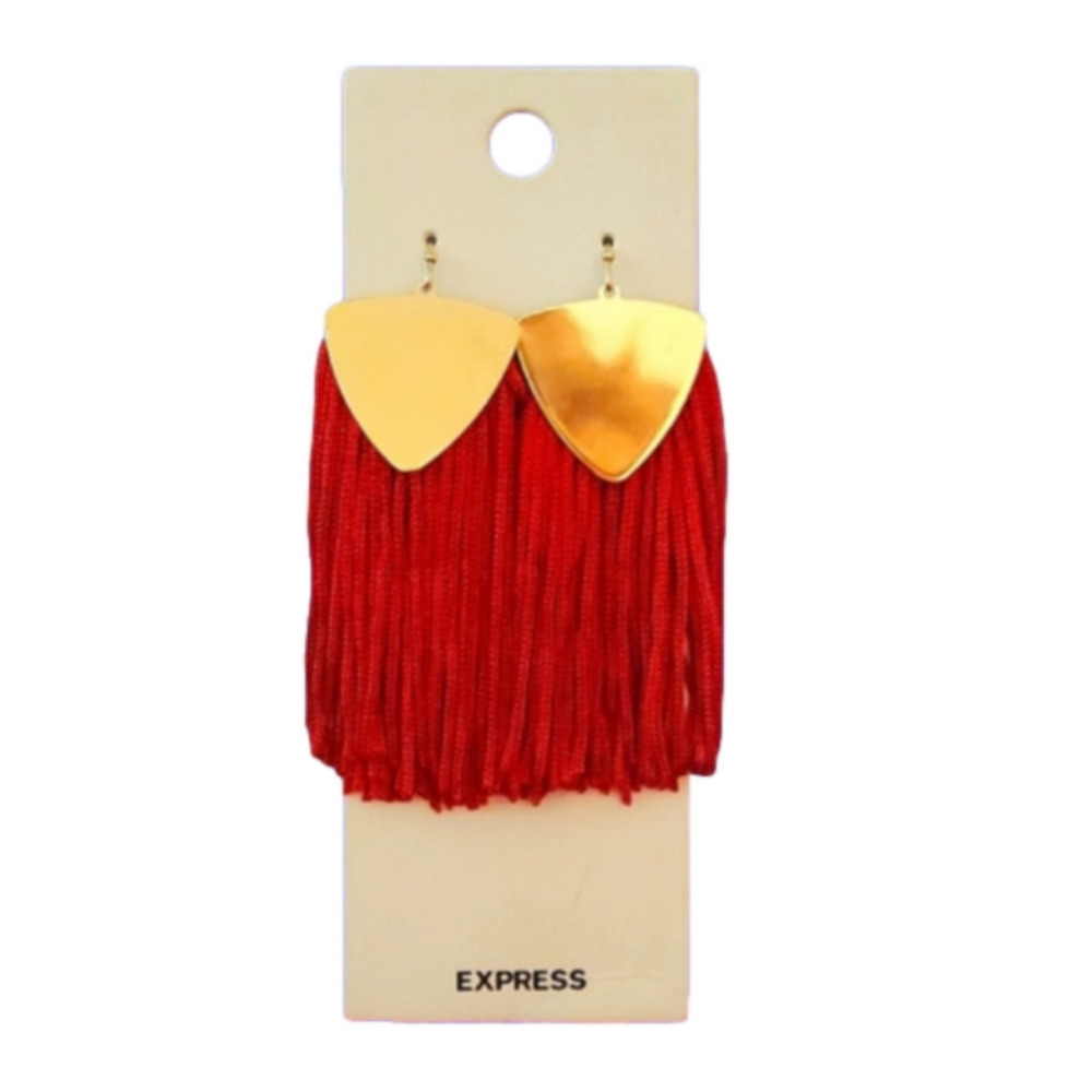 Guitar Pic Red Fringe Dangel Wire Earrings